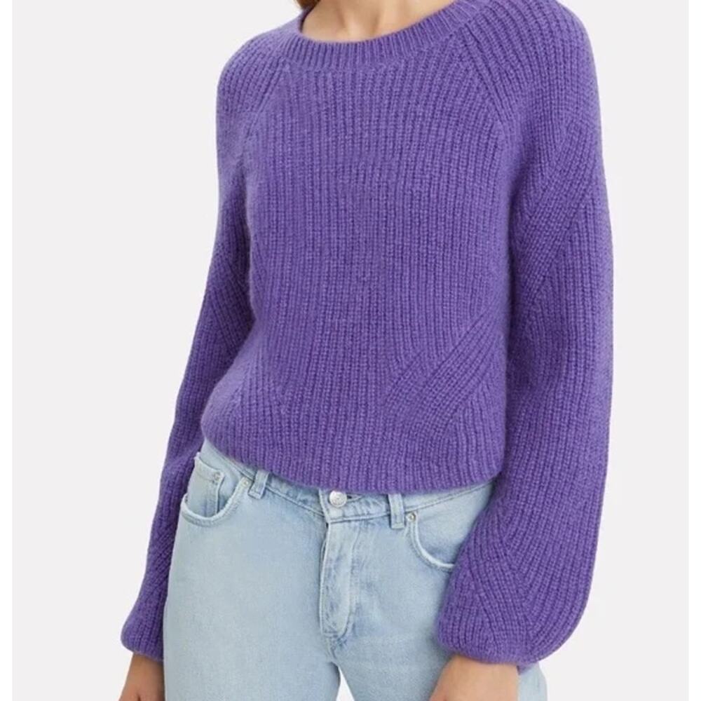 INTERMIX Luella Sweater Wool Mohair Blend Balloon Sleeve Cropped Pullover Purple